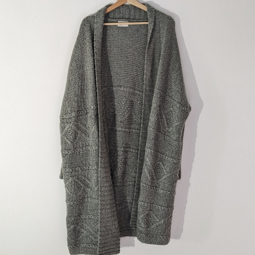 Look by M New York Gray Wool Blend Chunky Cable Knit Duster Cardigan